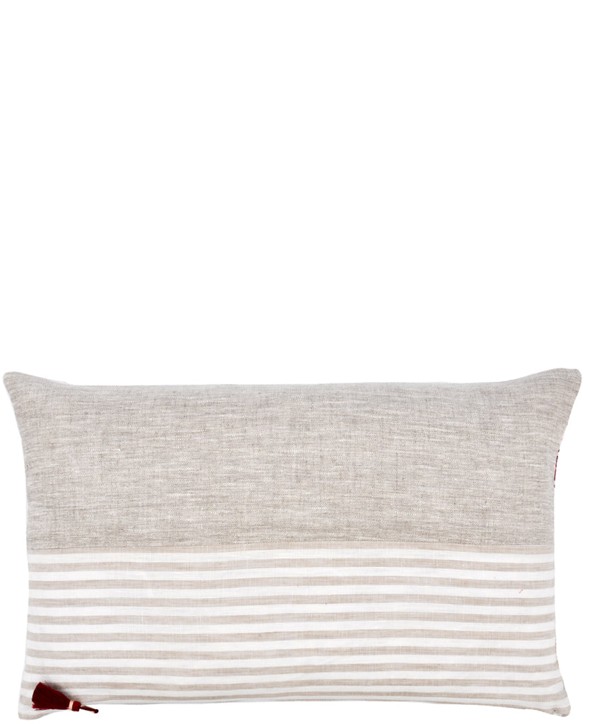 5: Back Of Linen & Cotton Pillow With Tan Stripes - LEIF