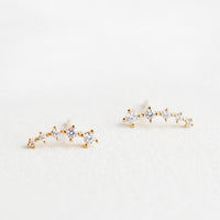 Clear: Stud earrings with clear crystals in incremental sizes, designed to climb up the ear