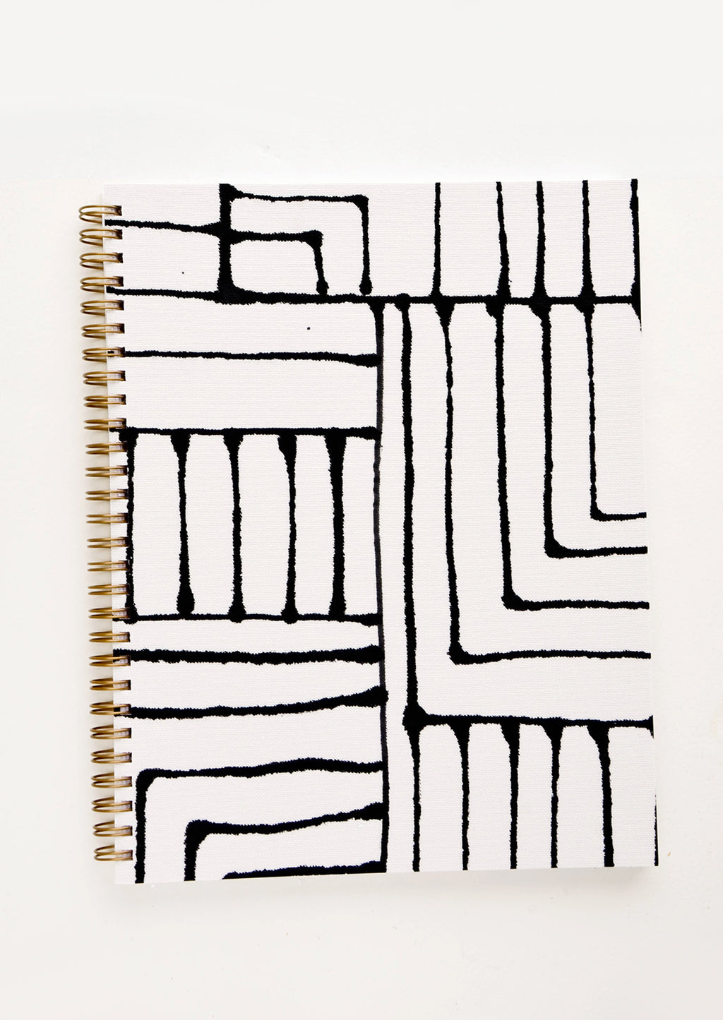 1: Spiral bound notebook with bookcloth cover in black and white line pattern