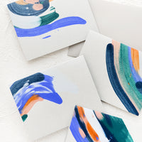 1: Set of grey cards with hand painted brushstrokes in blue palette