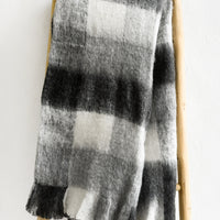 1: A gingham mohair throw blanket in black and white.