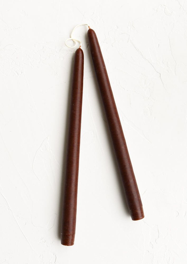 Hickory: A pair of taper candles in dark brown