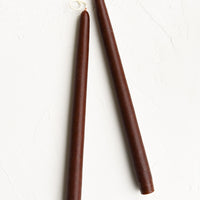 Hickory: A pair of taper candles in dark brown