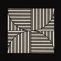 1: A rectangular black canvas with a central square composed of alternating black and white sections of stripes.