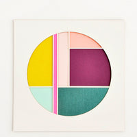 Neon Pink Multi: Square artwork with off-white background and color blocked, laser-cut circle