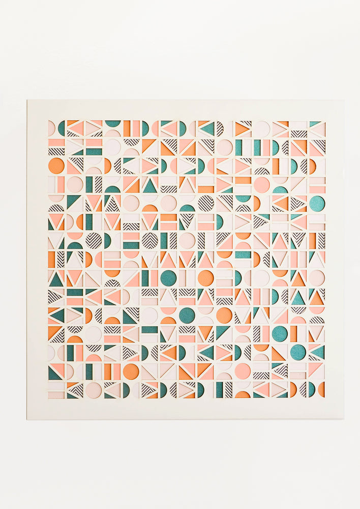 Square artwork with layered paper design in multicolor geometric pattern