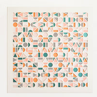 1: Square artwork with layered paper design in multicolor geometric pattern