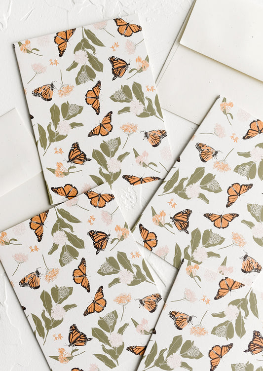 Greeting cards with monarch and milkweed print.