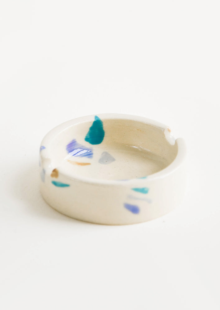 Cool Colors: Ceramic ashtray with allover hand painted terrazzo pattern in a variety of cool colors