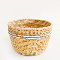 White: Nomadic Palm Beaded Basket in White - LEIF