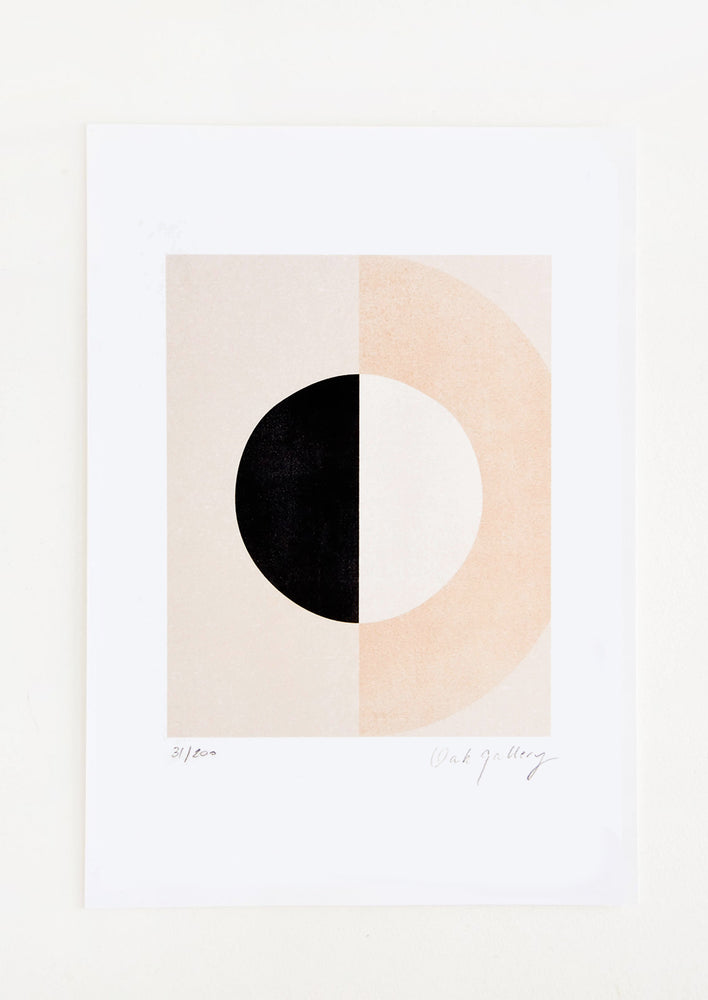 1: Art print in neutral palette featuring geometric half moon design