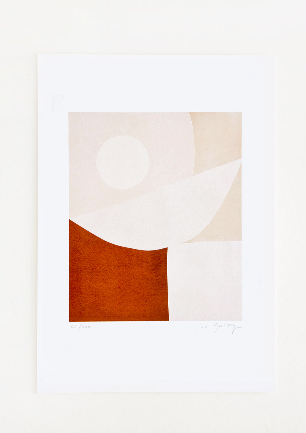 1: Abstract art print featuring geometric shapes in tan and brick red