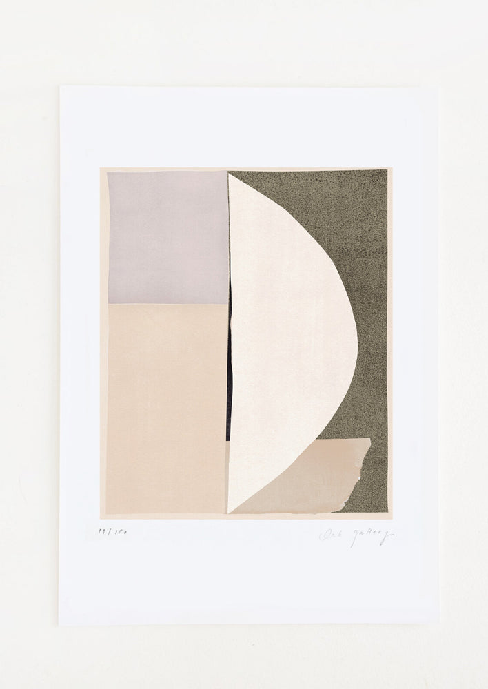 1: An abstract art print featuring a geometric composition in black, beige, ivory and lilac.