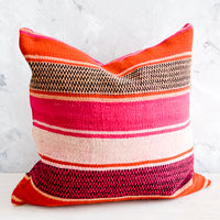 1: Throw pillow in orange, pink and peach striped vintage wool fabric