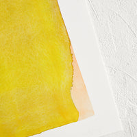 2: A layered watercolor form in yellow, green and peach.