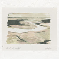 1: An art print of a pastel sage green painting of marshland.