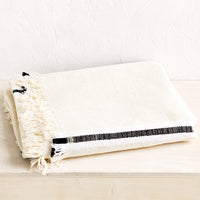4: Folded cotton blanket in natural color with black and white stripe