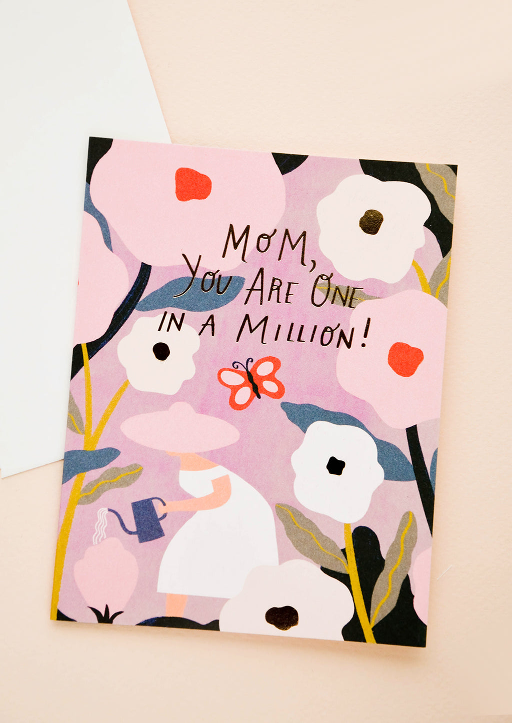 1: Greeting card with gardening graphics, text reads "Mom You Are One In A Million!"