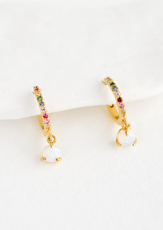 Opal Rainbow Huggie Earrings