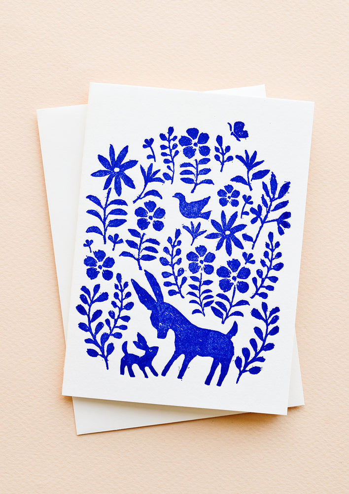 Single Card: A white greeting card with blue otomi print on front and a plain white envelope.