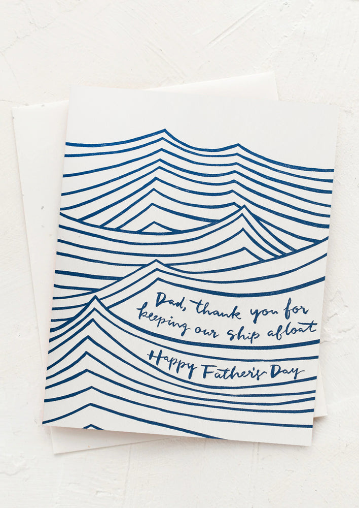 1: A wave printed card reading "Dad, thank you for keeping our ship afloat. Happy Father's Day".