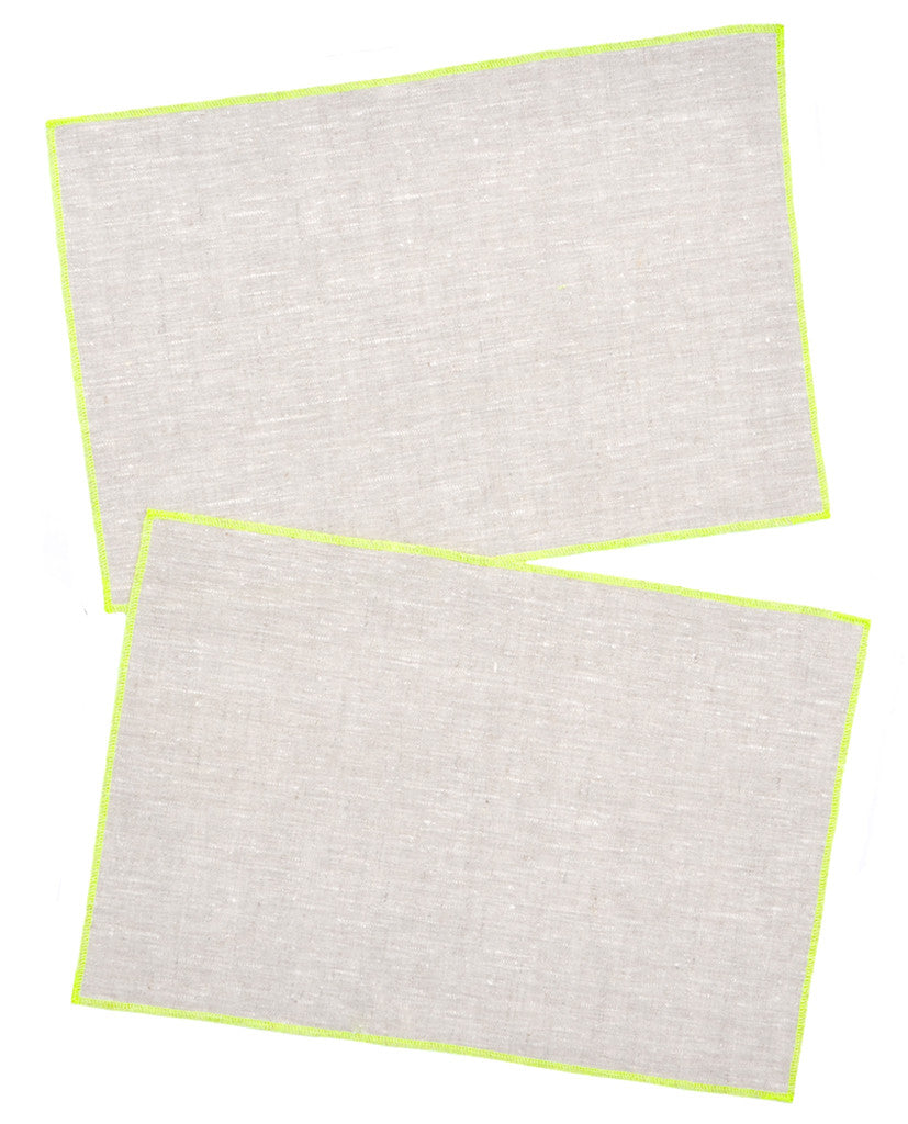 Oatmeal / Fluoro Yellow: Palette Linen Placemat Set in Oatmeal / Fluoro Yellow - LEIF