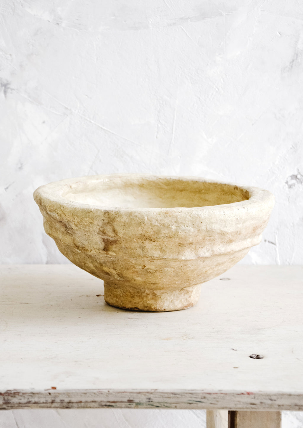 Large: Small tan colored paper mache bowl for display
