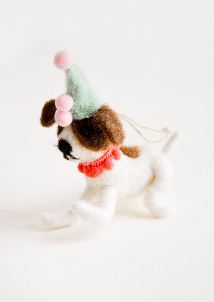 Party Dog Ornament in Pink Collar - LEIF