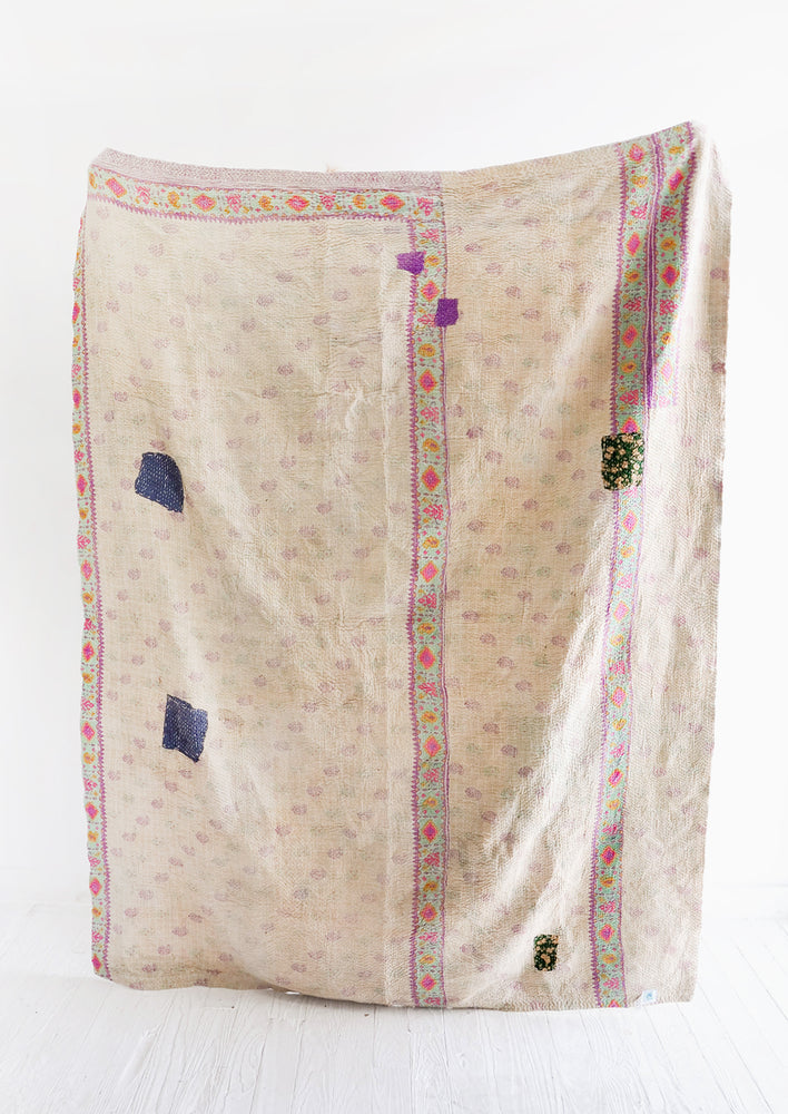 Reverse of Indian Kantha Quilt in Ivory - LEIF