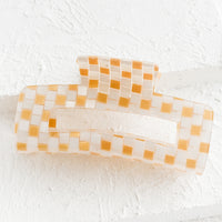 Classic Gold: A rectangular acrylic hair clip in gold check.