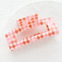 Strawberry Cream: A rectangular acrylic hair clip in pink check.