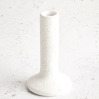 Tall: Tall white ceramic taper holder in bubble-textured rough white glaze