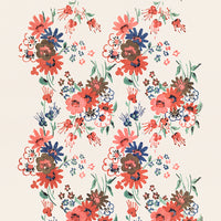 1: An antique inspired floral poster print in red, pink and blue.