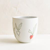 Small / Radish: A small porcelain cup with hand drawn radishes.