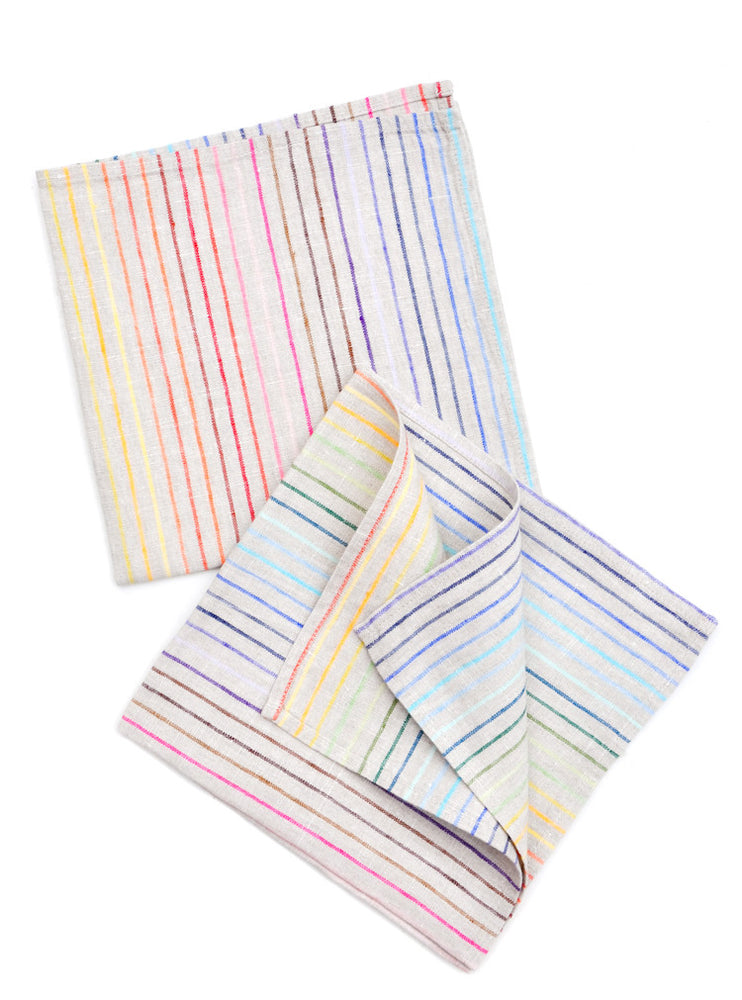 1: Rainbow Stripe Linen Napkin Set in  - LEIF