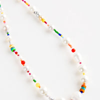 2: Mix of chunky pearl beads with rainbow colored beads on single strand necklace