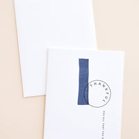 1: White notecard with black text "Thankful For All That You Do" and navy blue painted swatches, with white envelope.