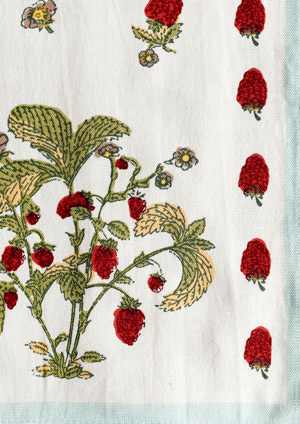 2: Raspberry printed cotton fabric with light aqua border.