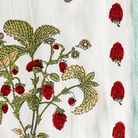 2: Raspberry printed cotton fabric with light aqua border.