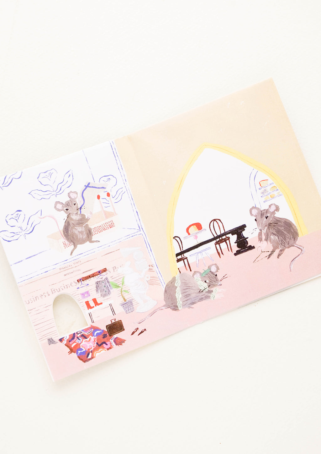 2: Inside of a greeting card with a full size illustration of mice having a party