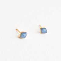 Blue Chalcedony: Three dimensional rhombus shaped blue stone stud earrings.