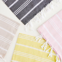1: Colorful towels with white stripes in a variety of colors