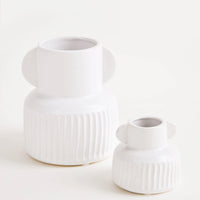 Mini: Whimsical, white ceramic vase with ribbed texture around base