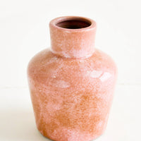 1: Ceramic vase in pink glossy glaze with subtle distressed, crackle effect