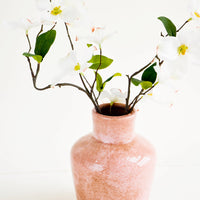 2: Distressed pink ceramic vase with dogwood flowers