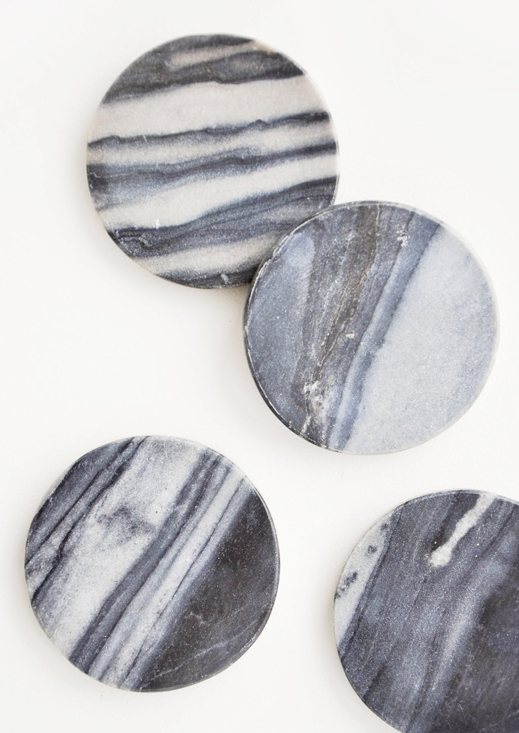 Black Marble: Set of 4 Round Grey Marble Coasters - LEIF