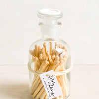 Nougat: Safety matches with nude tips in a vintage-style glass apothecary jar with white wax seal on lid.