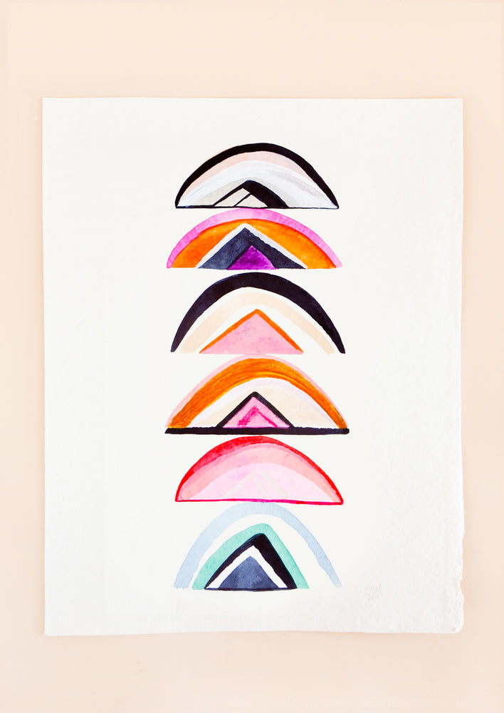 1: Six unconventionally colored rainbows are stacked top to tail on a white background.