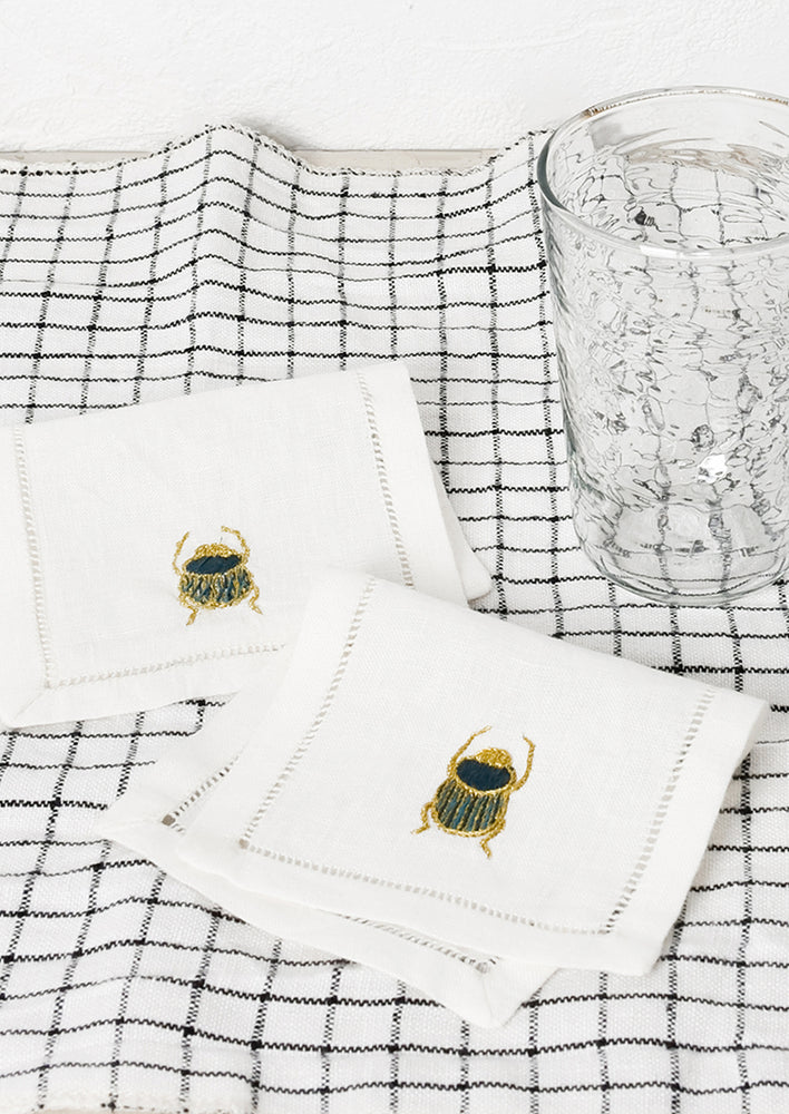 Scarab Embroidered Cocktail Napkin hover
