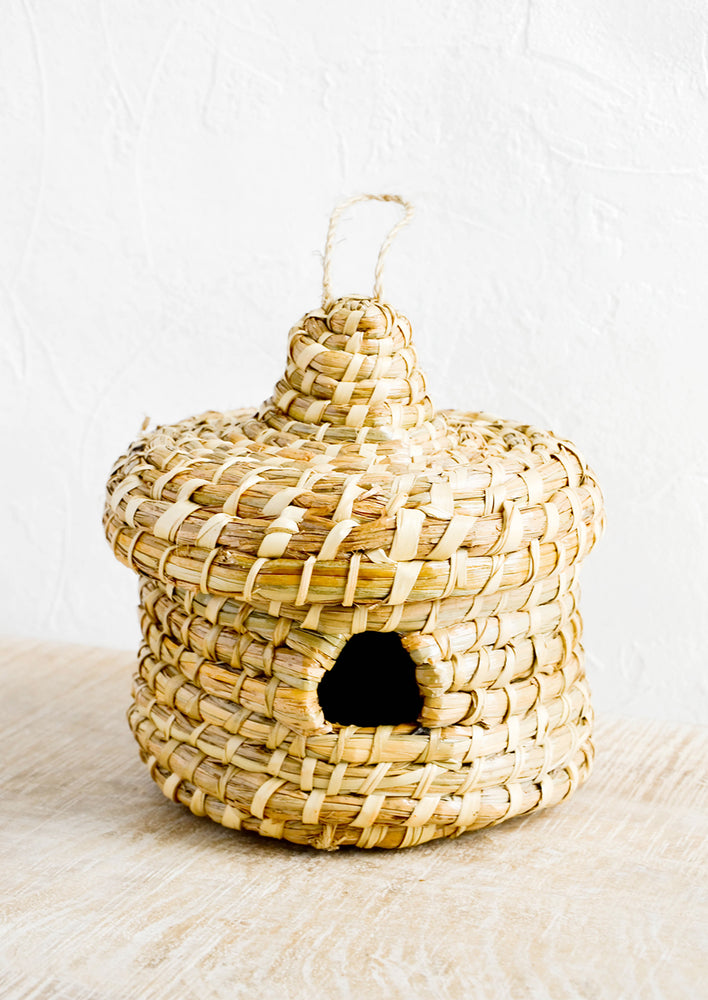 Birdhouse made from natural woven seagrass, loop on top for hanging